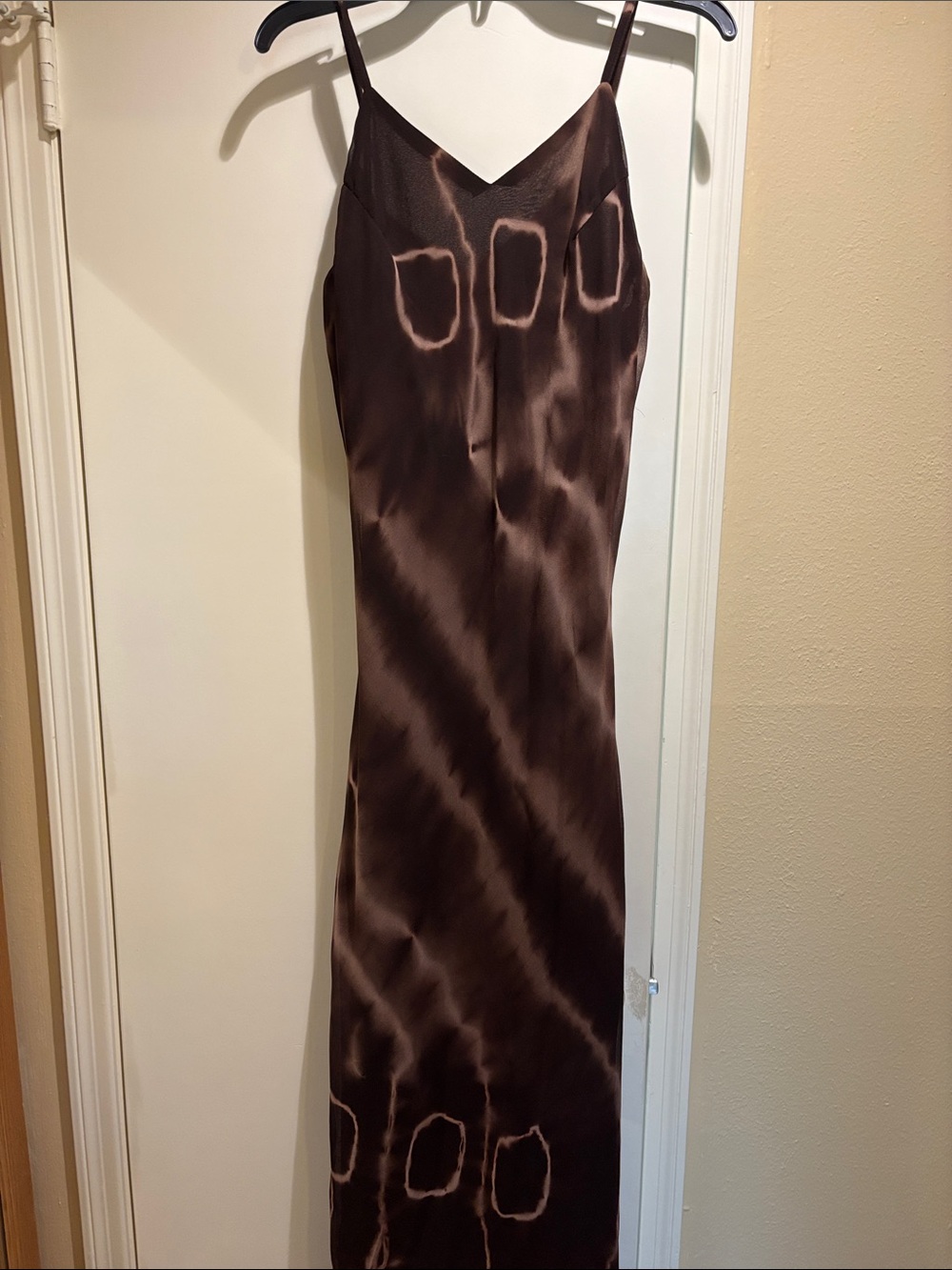 Brown Tie-Dye Satin Slip Maxi Dress